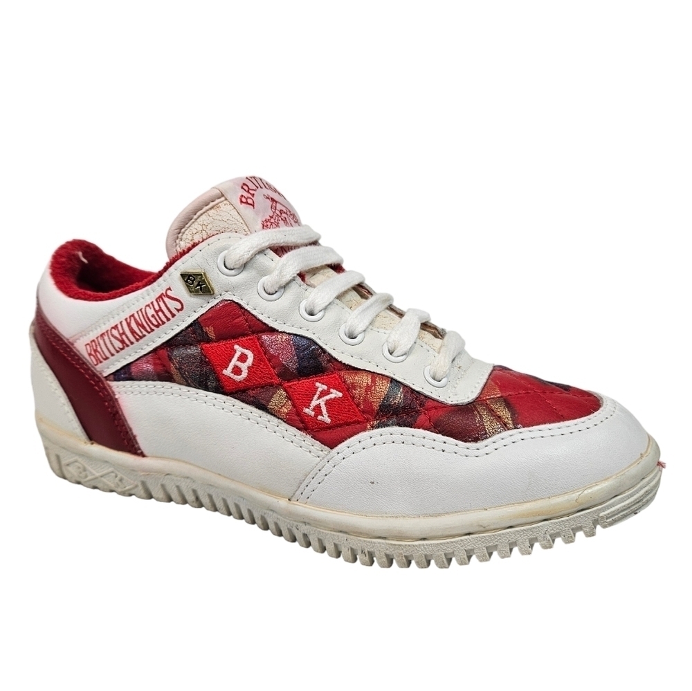 Vintage 80s British Knights Red & White Quilted Leather Sneakers 6.5 Women's‎